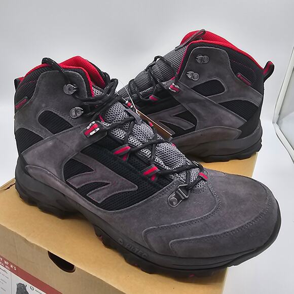 HI TECH mens Flagstaff waterproof hiking boots grey red leather boots. SZ 12 - Picture 2 of 5